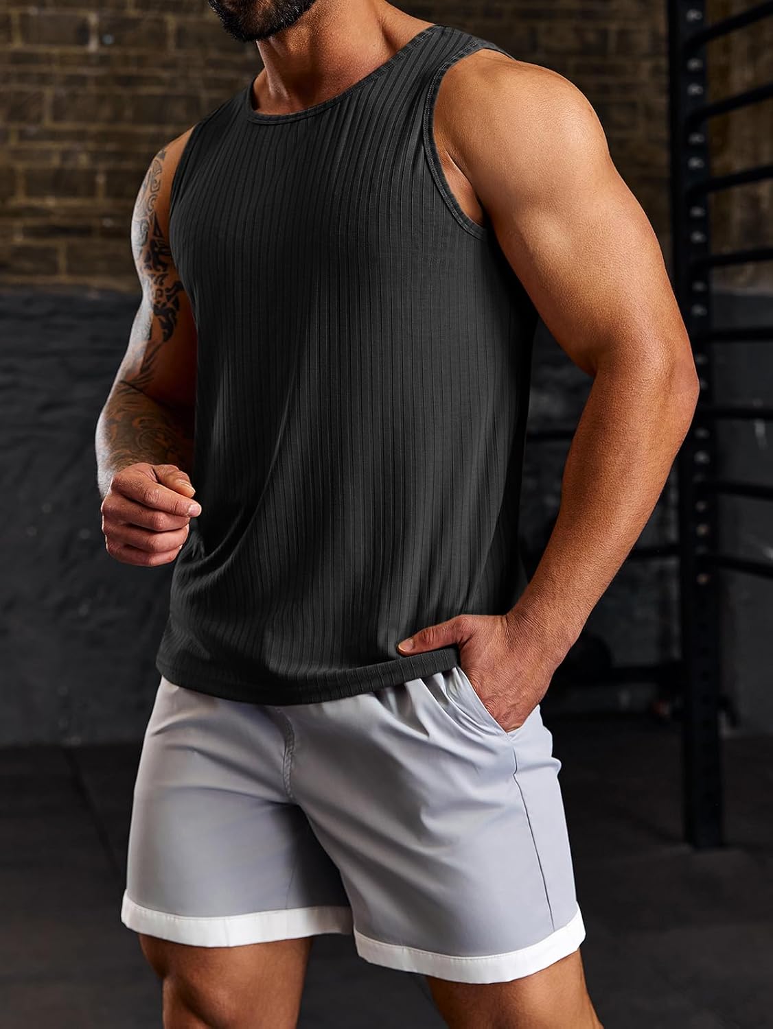 Men's Ribbed Tank Tops Knit Sleeveless Workout T Shirt Muscle Gym Fitness Tee - Picture 44 of 50