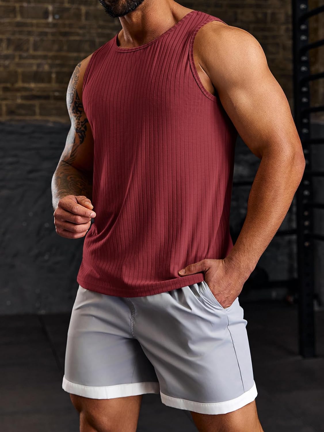 Men's Ribbed Tank Tops Knit Sleeveless Workout T Shirt Muscle Gym Fitness Tee - Picture 47 of 50