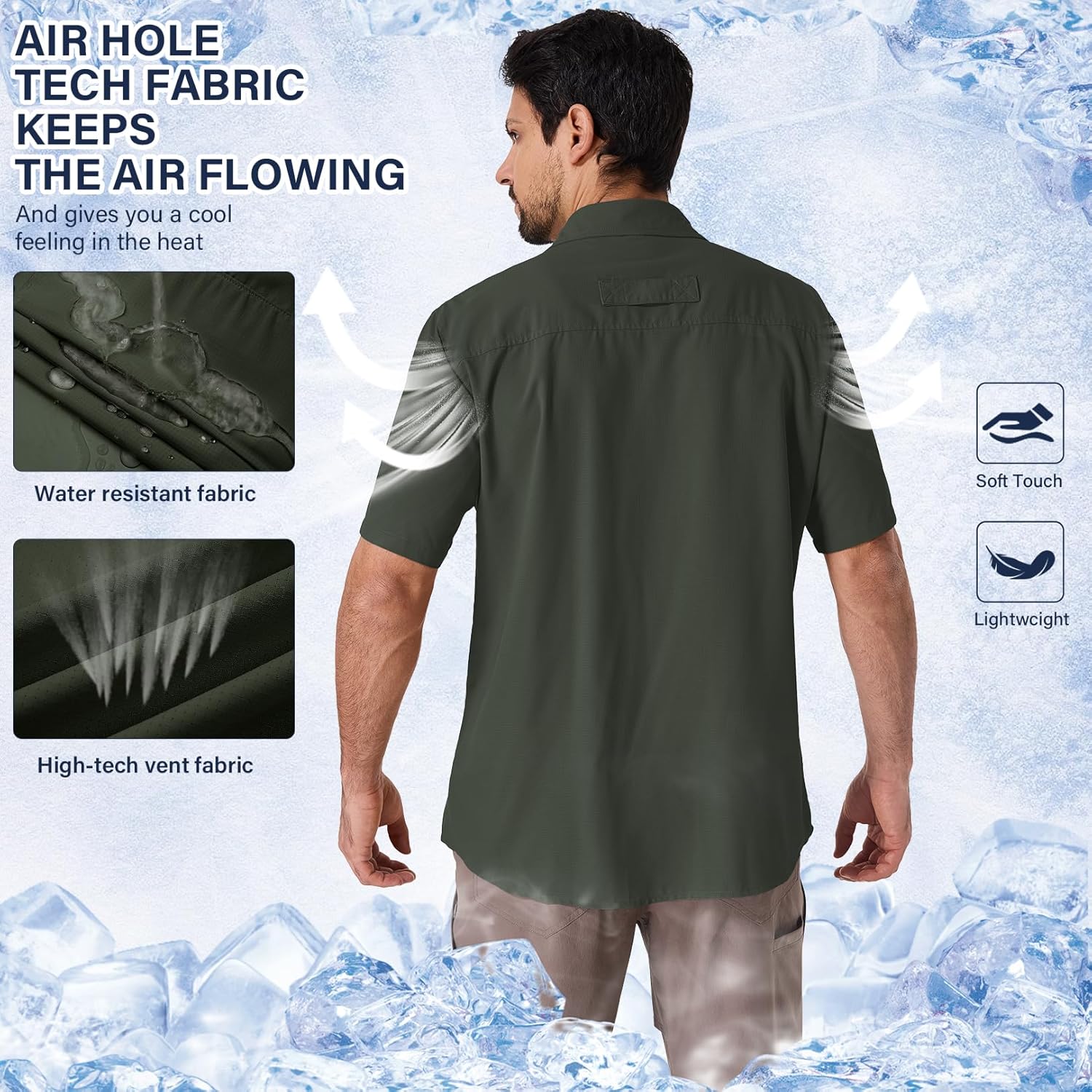 Herren Kurzarm UPF 50 UV Sonnenschutz schnelltrocknend Wandern Angeln Hemden - Bild 28 von 48