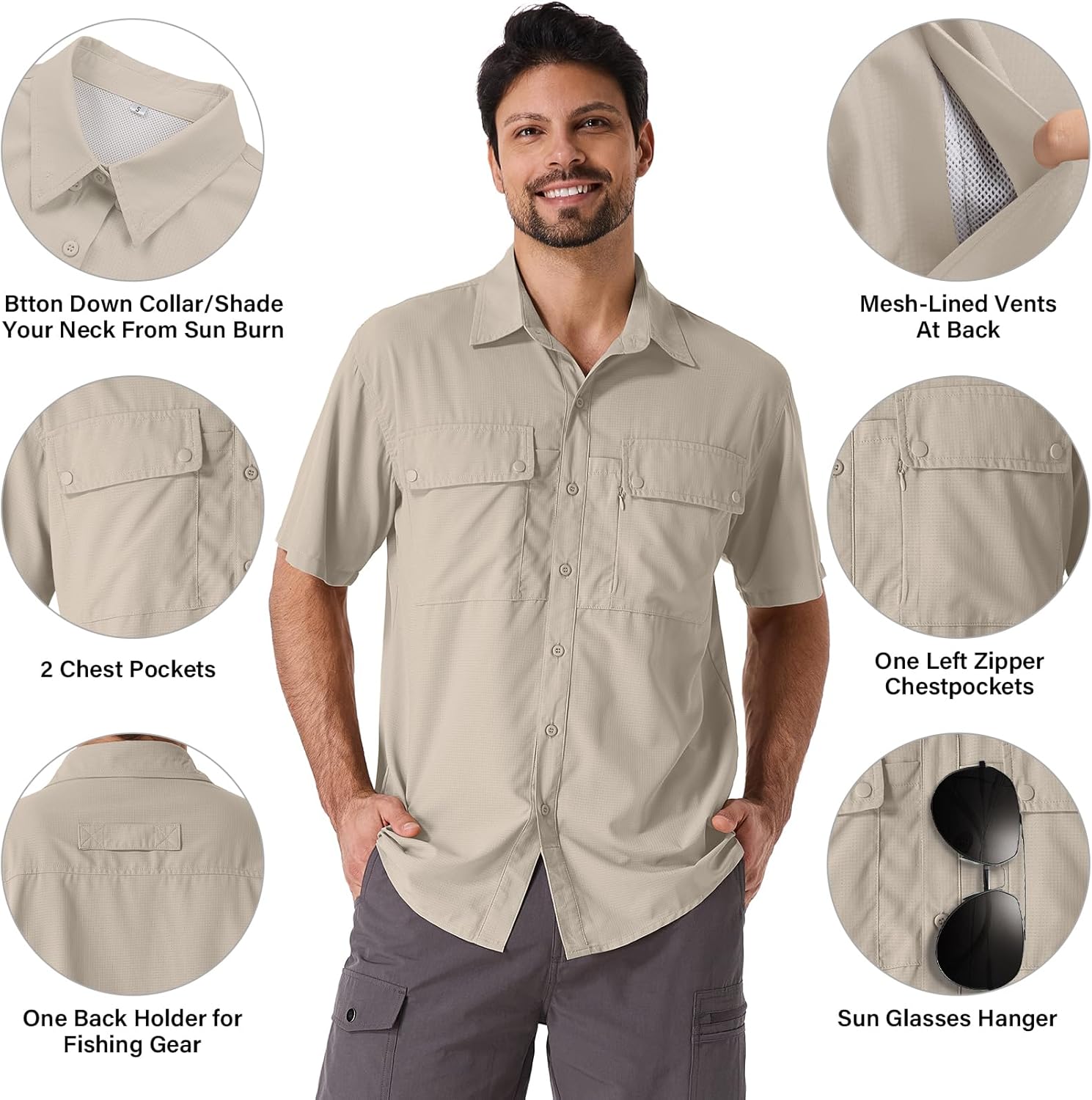 Herren Kurzarm UPF 50 UV Sonnenschutz schnelltrocknend Wandern Angeln Hemden - Bild 35 von 48