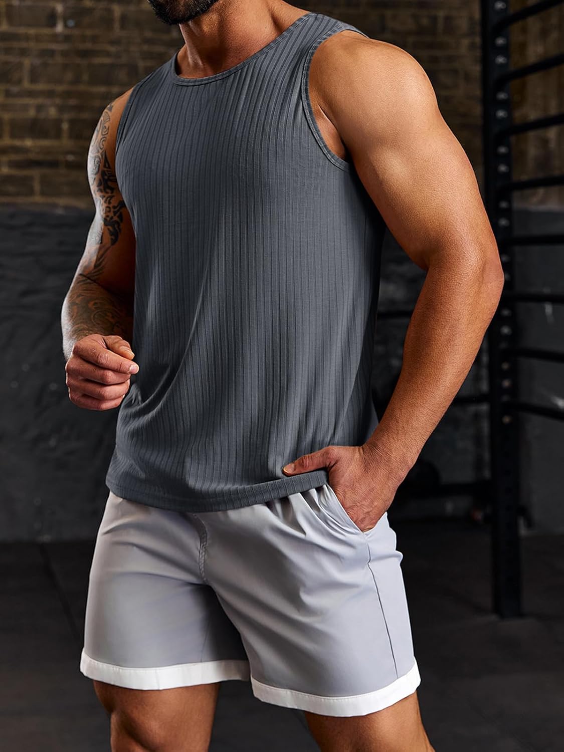 Men's Ribbed Tank Tops Knit Sleeveless Workout T Shirt Muscle Gym Fitness Tee - Picture 32 of 50