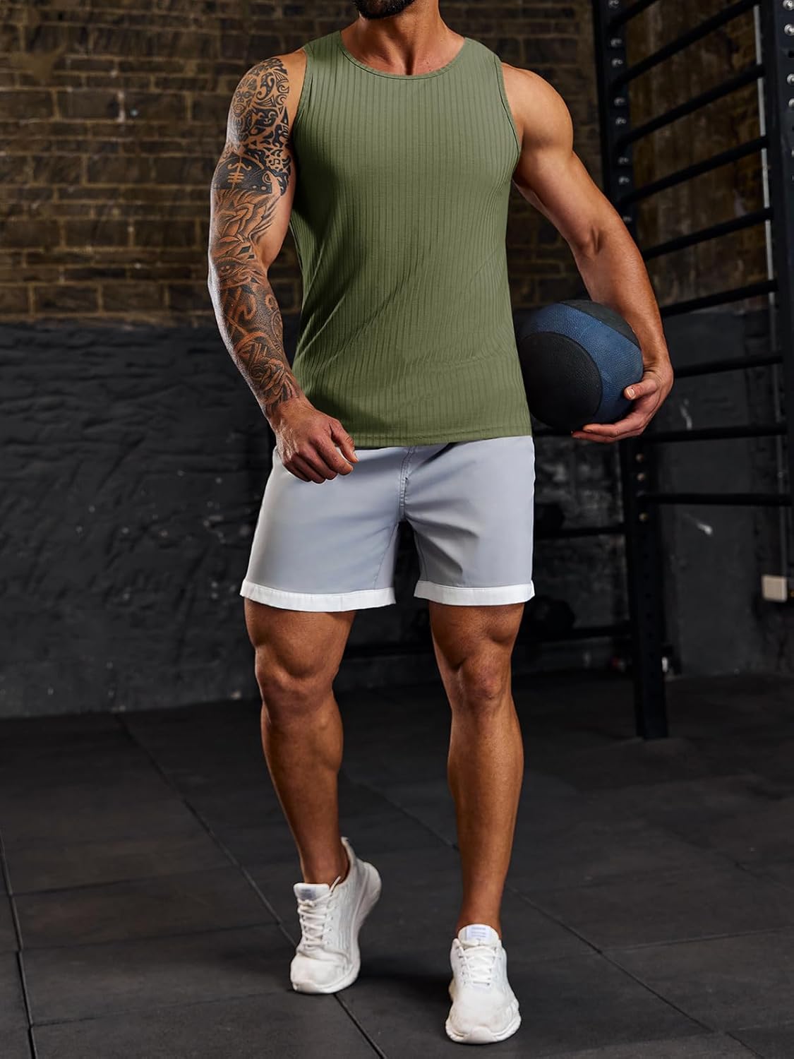 Men's Ribbed Tank Tops Knit Sleeveless Workout T Shirt Muscle Gym Fitness Tee - Picture 37 of 50