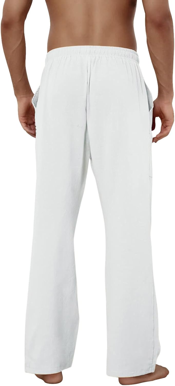 Baumwolle Leinen Hose Herren Freizeit Locker Elastisch Kordelzug Taille Sommer Strand Hose - Bild 29 von 64