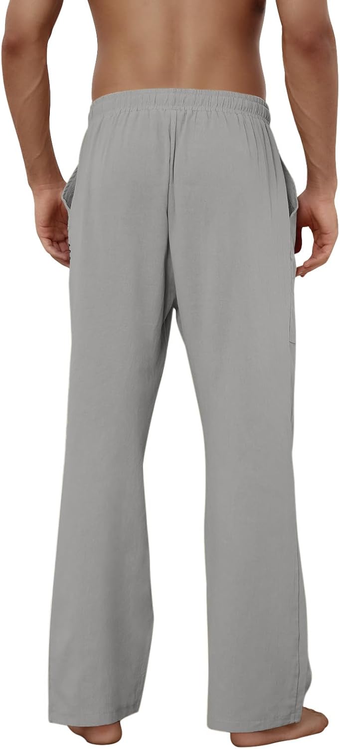 Baumwolle Leinen Hose Herren Freizeit Locker Elastisch Kordelzug Taille Sommer Strand Hose - Bild 44 von 64