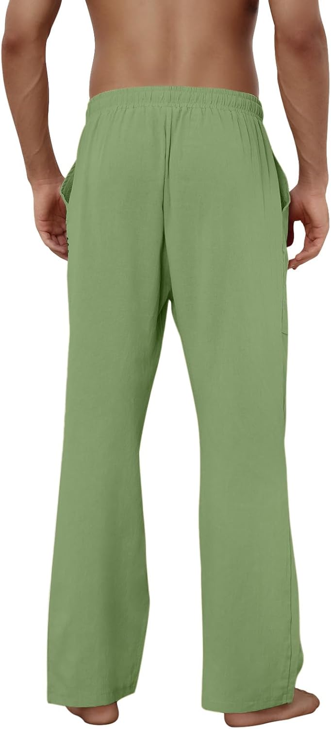Baumwolle Leinen Hose Herren Freizeit Locker Elastisch Kordelzug Taille Sommer Strand Hose - Bild 49 von 64