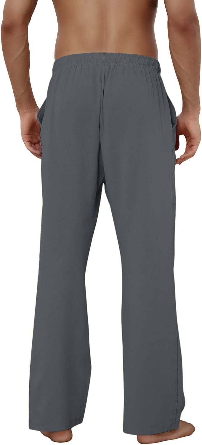 Baumwolle Leinen Hose Herren Freizeit Locker Elastisch Kordelzug Taille Sommer Strand Hose - Bild 54 von 64
