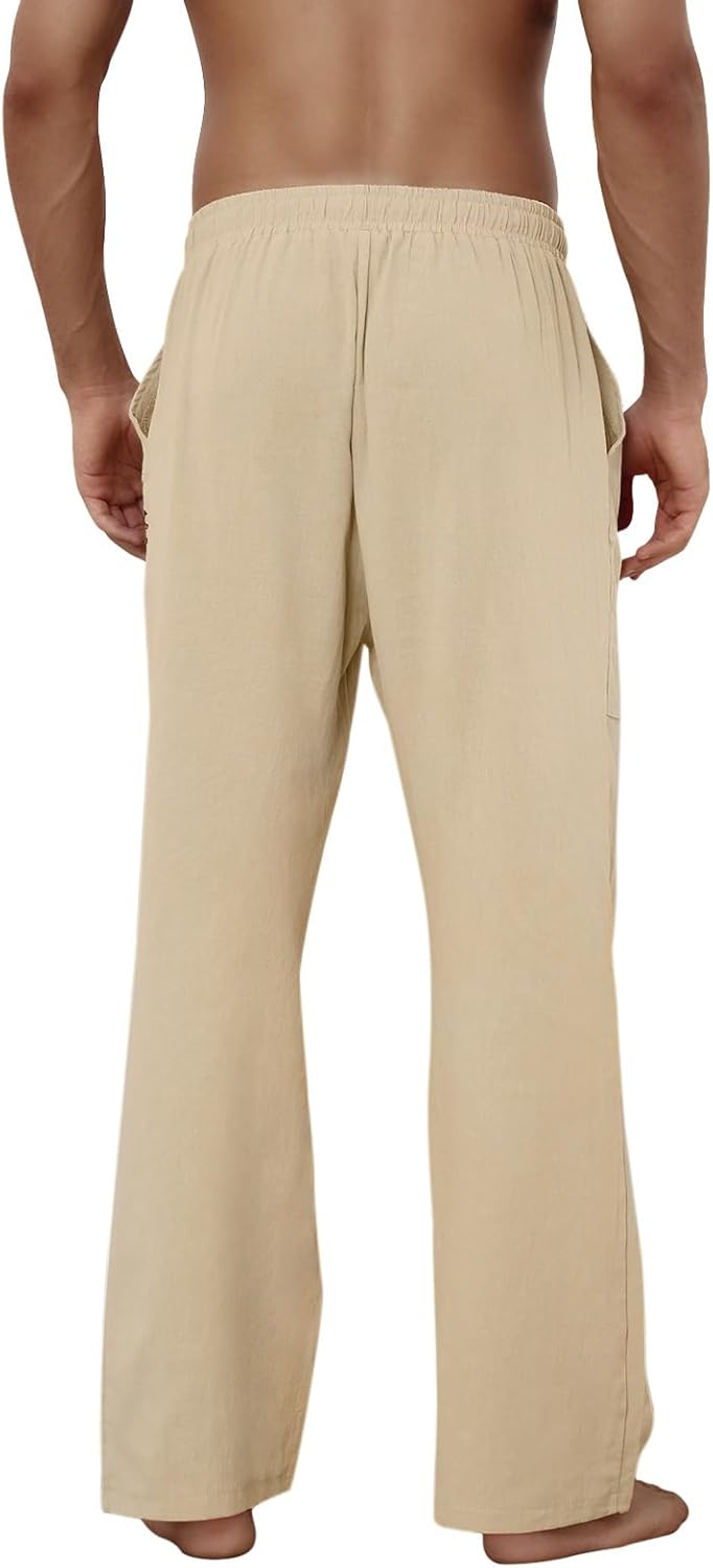 Baumwolle Leinen Hose Herren Freizeit Locker Elastisch Kordelzug Taille Sommer Strand Hose - Bild 59 von 64