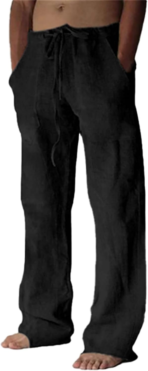 Baumwolle Leinen Hose Herren Freizeit Locker Elastisch Kordelzug Taille Sommer Strand Hose - Bild 60 von 64