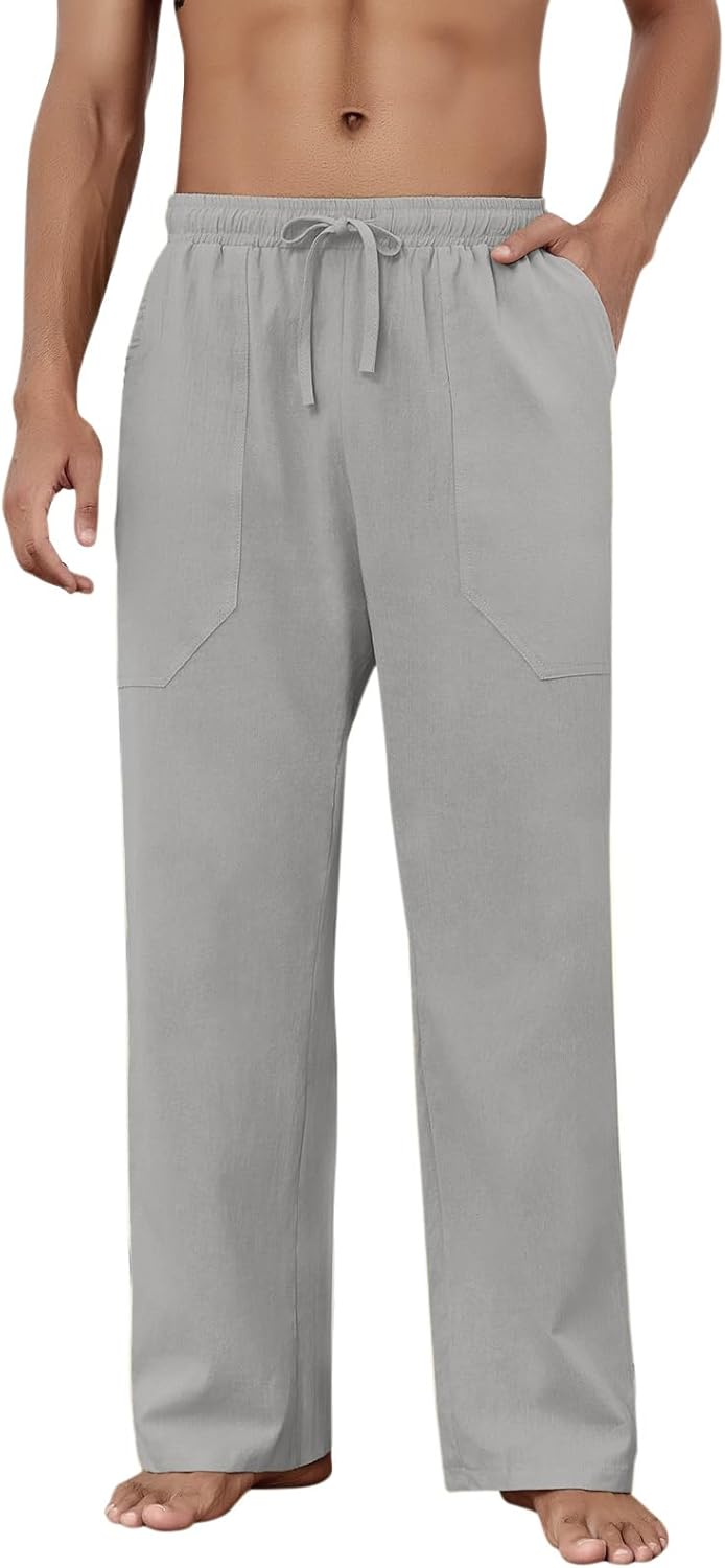Baumwolle Leinen Hose Herren Freizeit Locker Elastisch Kordelzug Taille Sommer Strand Hose - Bild 41 von 64