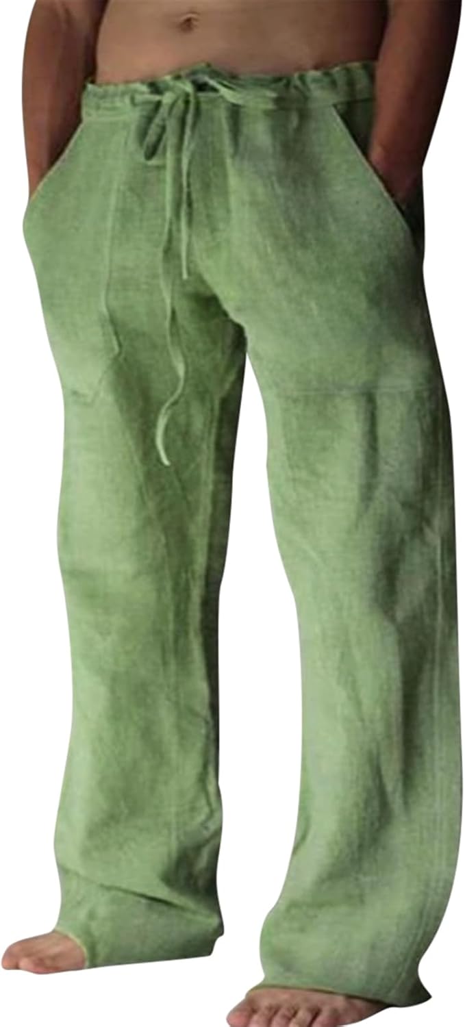 Baumwolle Leinen Hose Herren Freizeit Locker Elastisch Kordelzug Taille Sommer Strand Hose - Bild 45 von 64