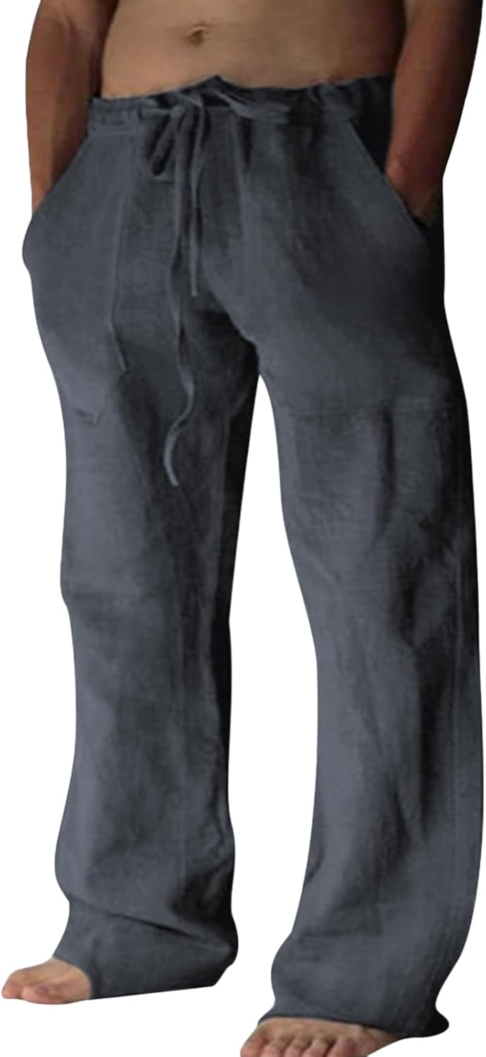 Baumwolle Leinen Hose Herren Freizeit Locker Elastisch Kordelzug Taille Sommer Strand Hose - Bild 50 von 64
