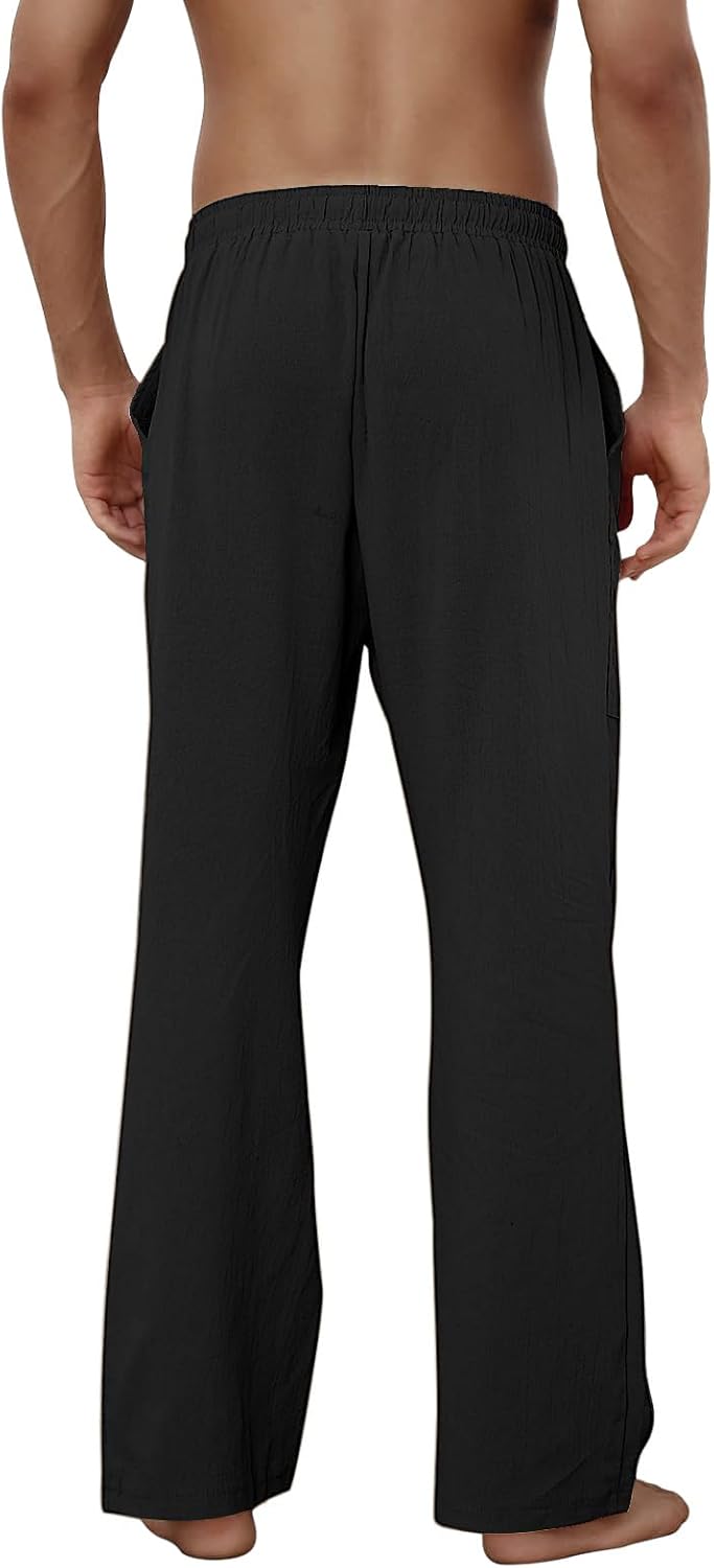 Baumwolle Leinen Hose Herren Freizeit Locker Elastisch Kordelzug Taille Sommer Strand Hose - Bild 64 von 64