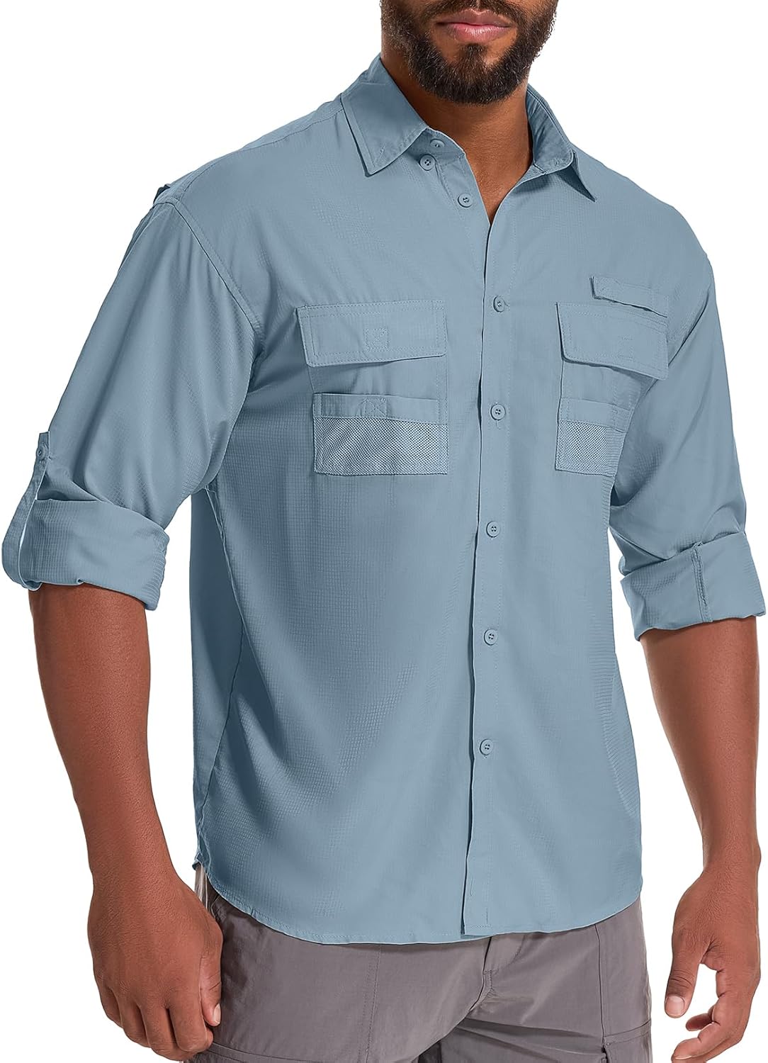 Men's UPF 50 Sun Protection Long Sleeve Fishing & Safari Shirts, Quick Dry - Picture 25 of 52