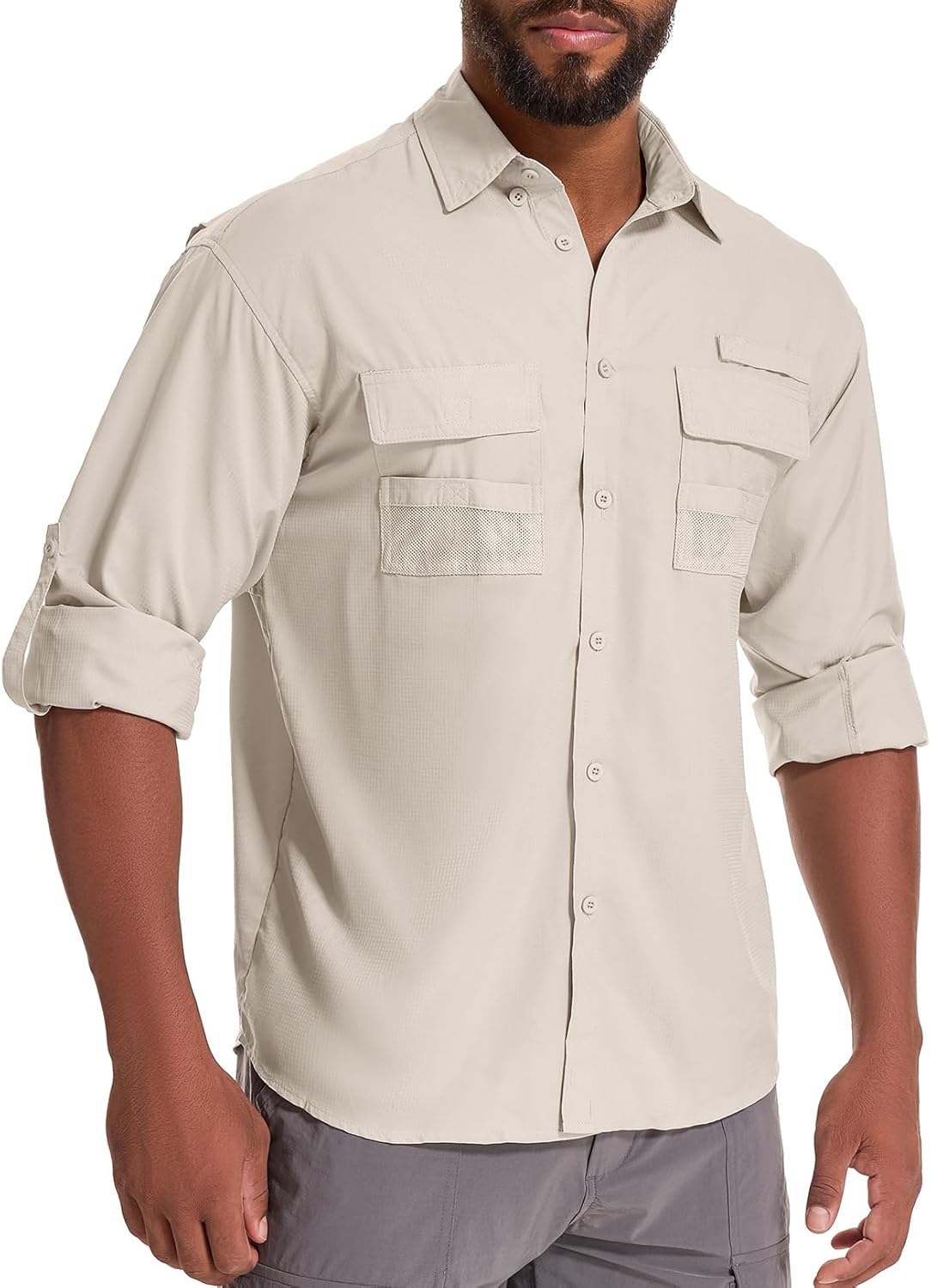 Men's UPF 50 Sun Protection Long Sleeve Fishing & Safari Shirts, Quick Dry - Picture 31 of 52