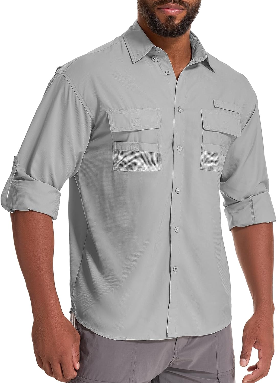 Men's UPF 50 Sun Protection Long Sleeve Fishing & Safari Shirts, Quick Dry - Picture 33 of 52