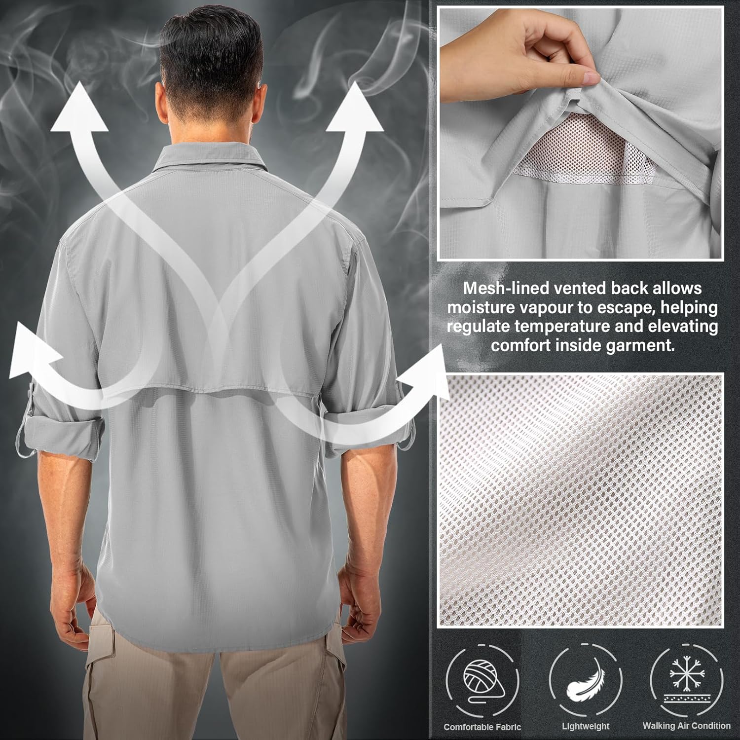Men's UPF 50 Sun Protection Long Sleeve Fishing & Safari Shirts, Quick Dry - Picture 34 of 52