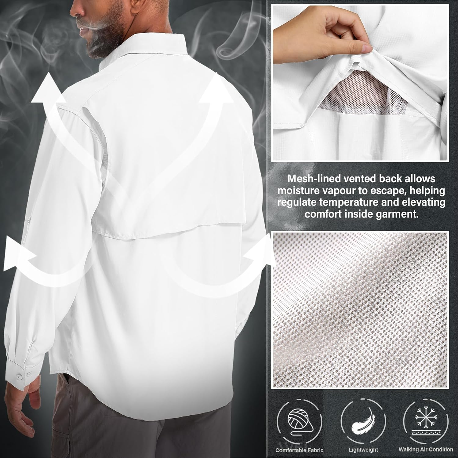 Men's UPF 50 Sun Protection Long Sleeve Fishing & Safari Shirts, Quick Dry - Picture 42 of 52