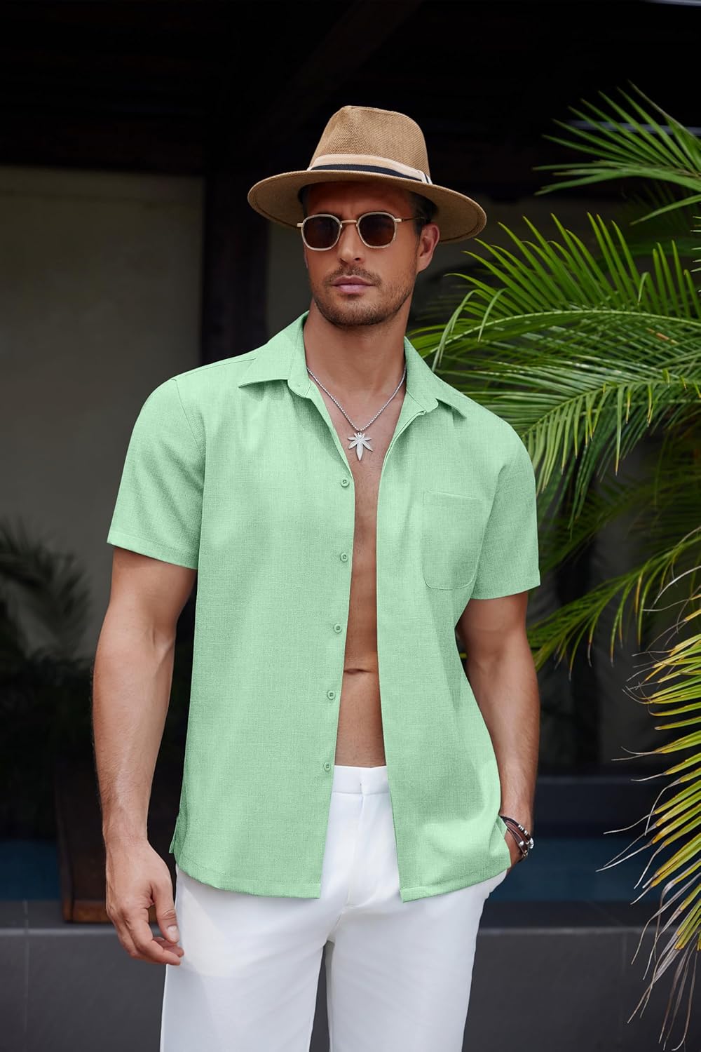 Men's Casual Linen Beach Shirt Button Down Summer Shirt Hawaiian Shirts - Afbeelding 35 van 65