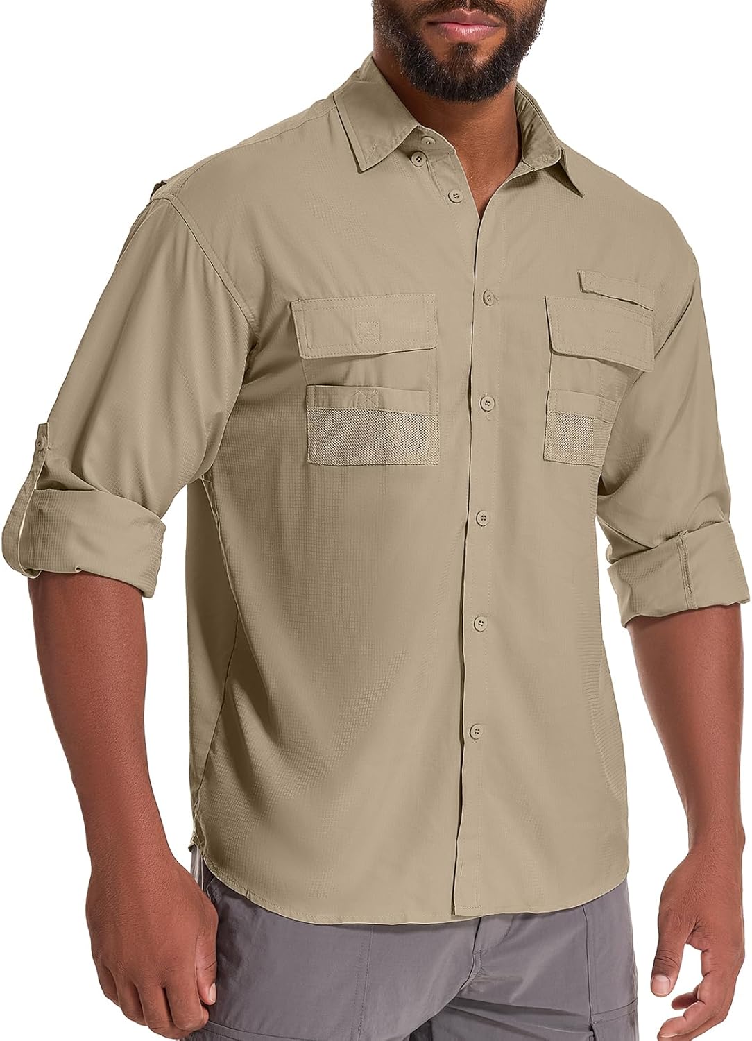 Men's UPF 50 Sun Protection Long Sleeve Fishing & Safari Shirts, Quick Dry - Picture 37 of 52