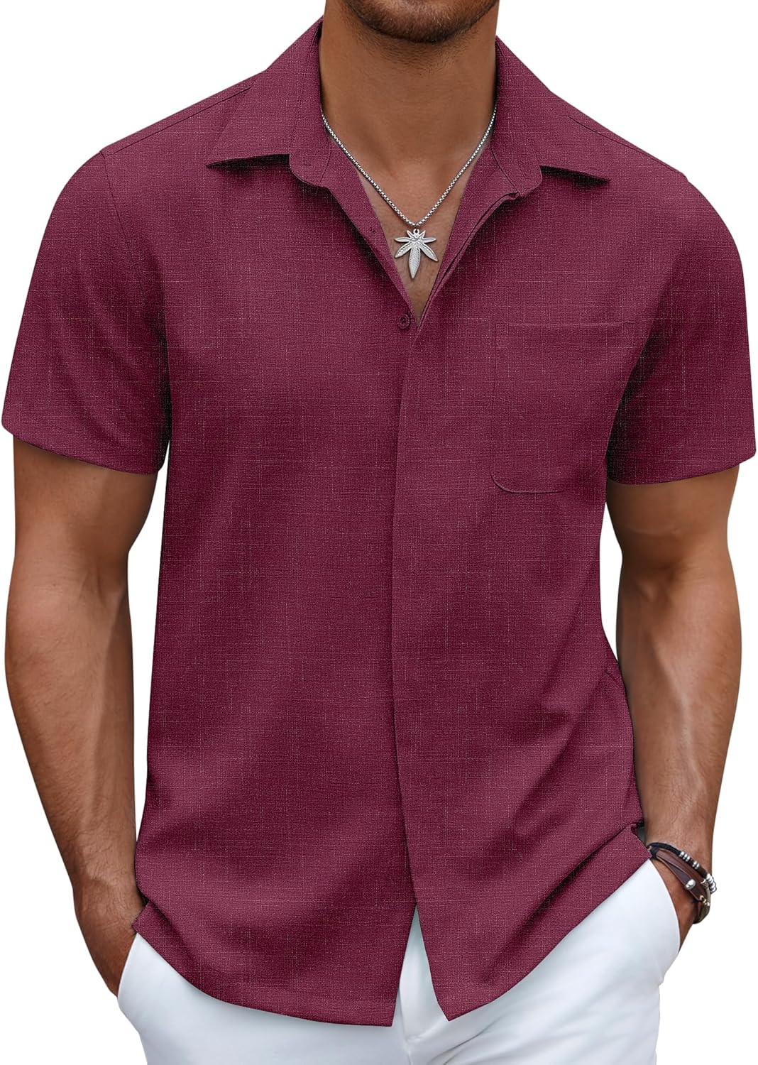 Men's Casual Linen Beach Shirt Button Down Summer Shirt Hawaiian Shirts - Afbeelding 27 van 65