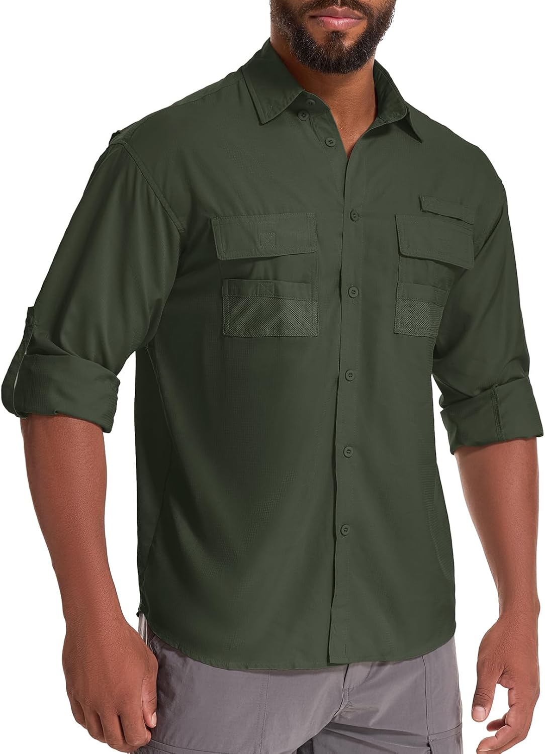 Men's UPF 50 Sun Protection Long Sleeve Fishing & Safari Shirts, Quick Dry - Picture 45 of 52