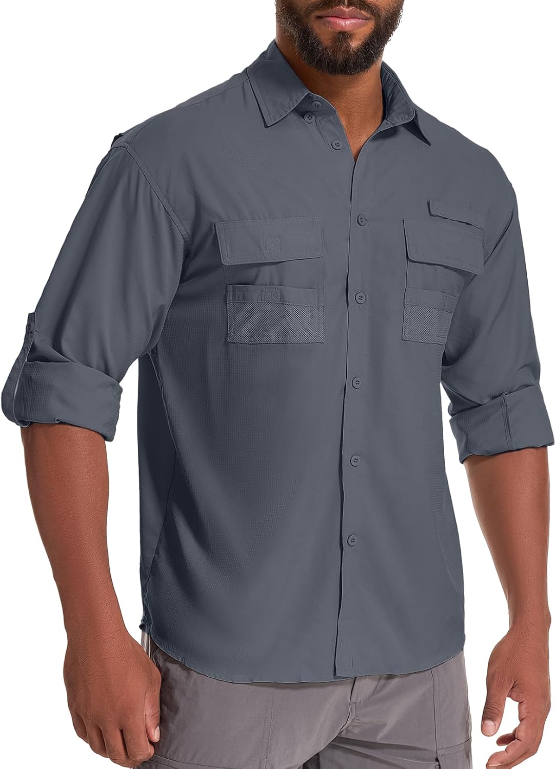 Men's UPF 50 Sun Protection Long Sleeve Fishing & Safari Shirts, Quick Dry - Picture 49 of 52