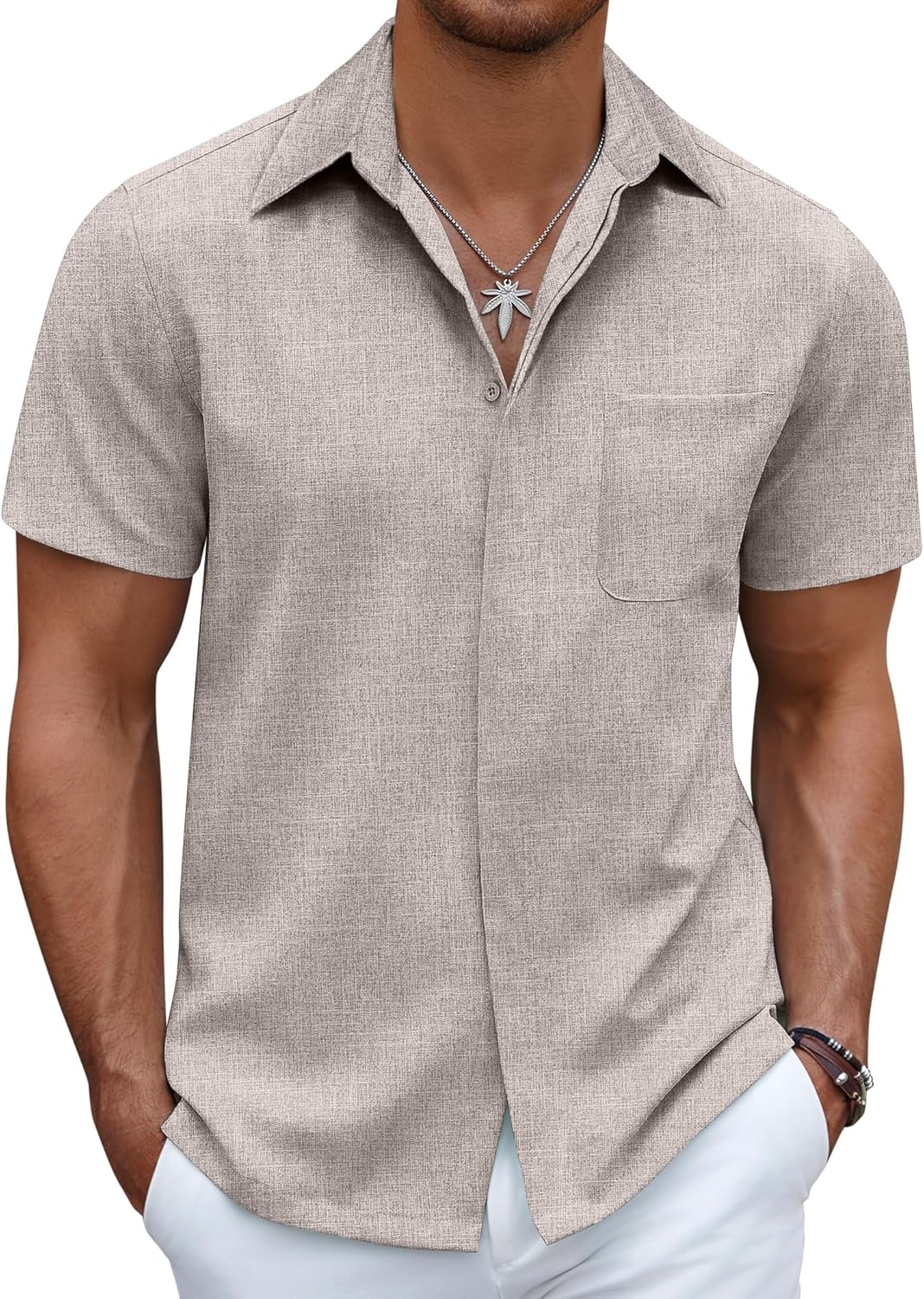 Men's Casual Linen Beach Shirt Button Down Summer Shirt Hawaiian Shirts - Afbeelding 36 van 65