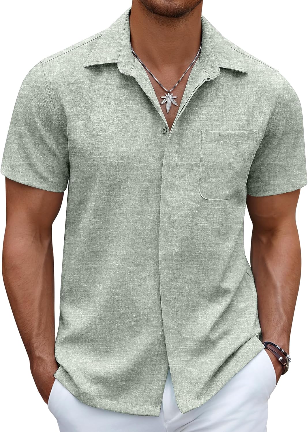Men's Casual Linen Beach Shirt Button Down Summer Shirt Hawaiian Shirts - Afbeelding 48 van 65