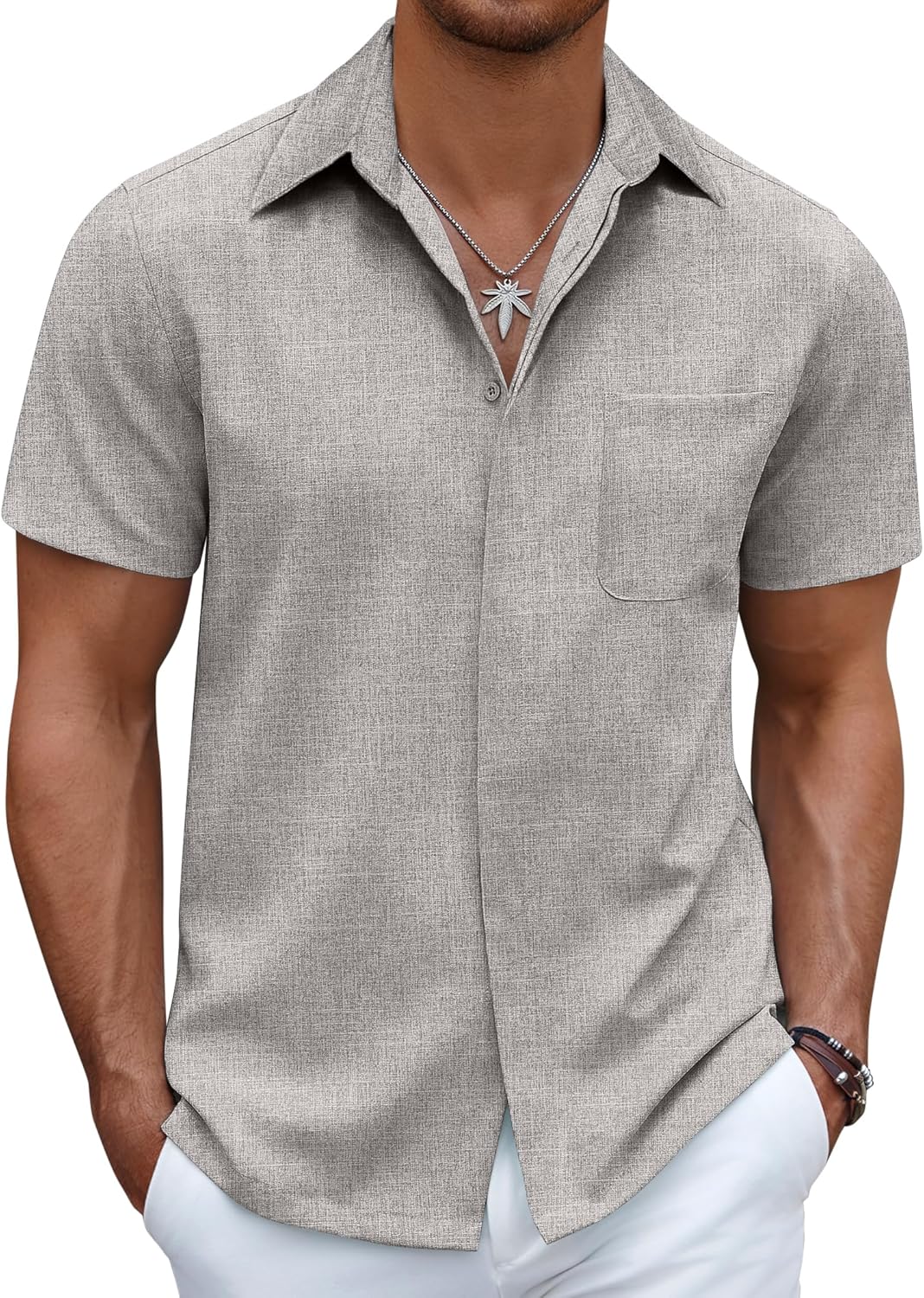 Men's Casual Linen Beach Shirt Button Down Summer Shirt Hawaiian Shirts - Afbeelding 51 van 65