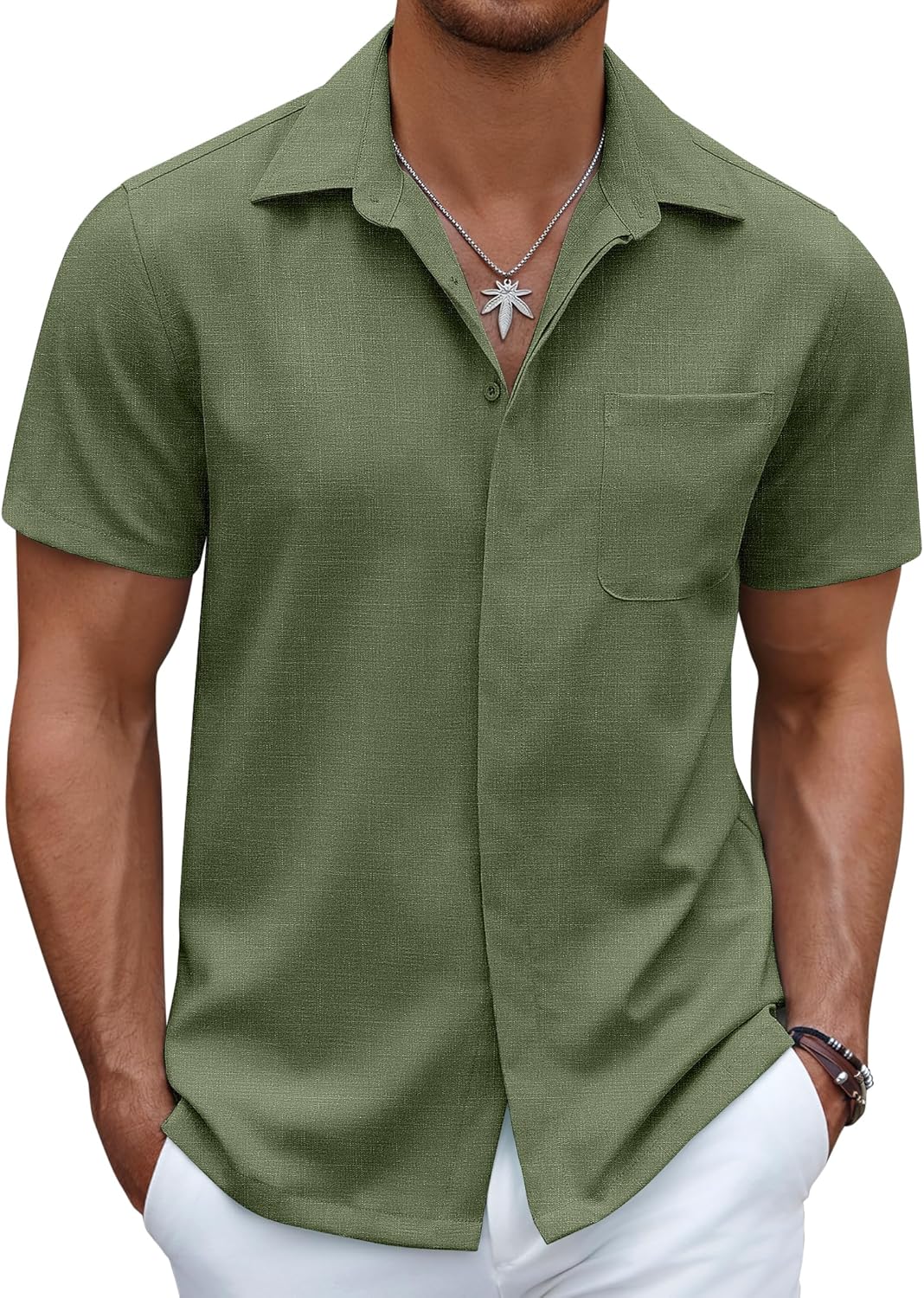 Men's Casual Linen Beach Shirt Button Down Summer Shirt Hawaiian Shirts - Afbeelding 60 van 65