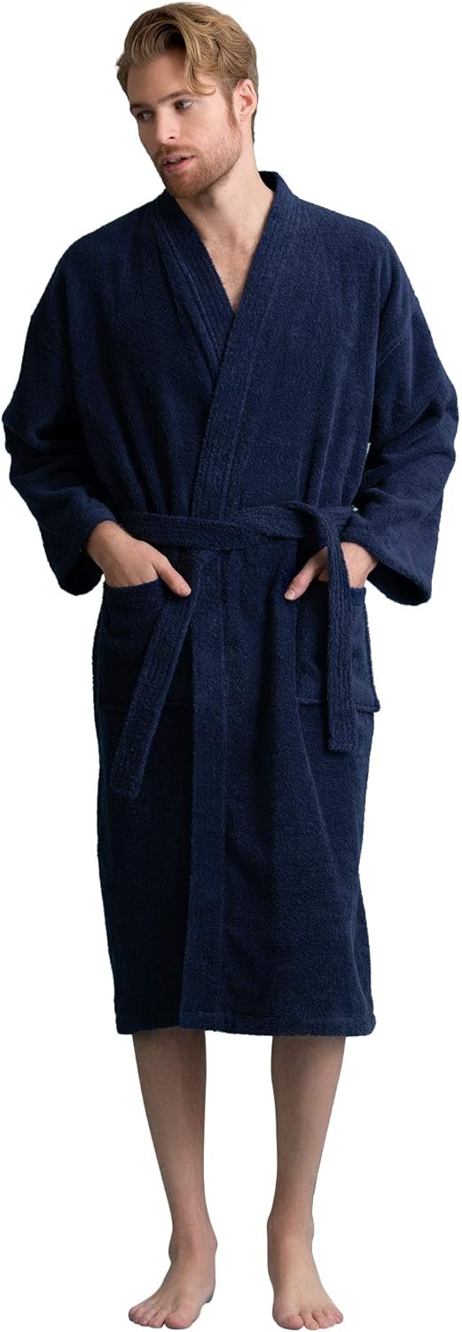 Bata de hombre, albornoz de felpa turca, albornoz de spa kimono 100 % algodón - Imagen 45 de 47