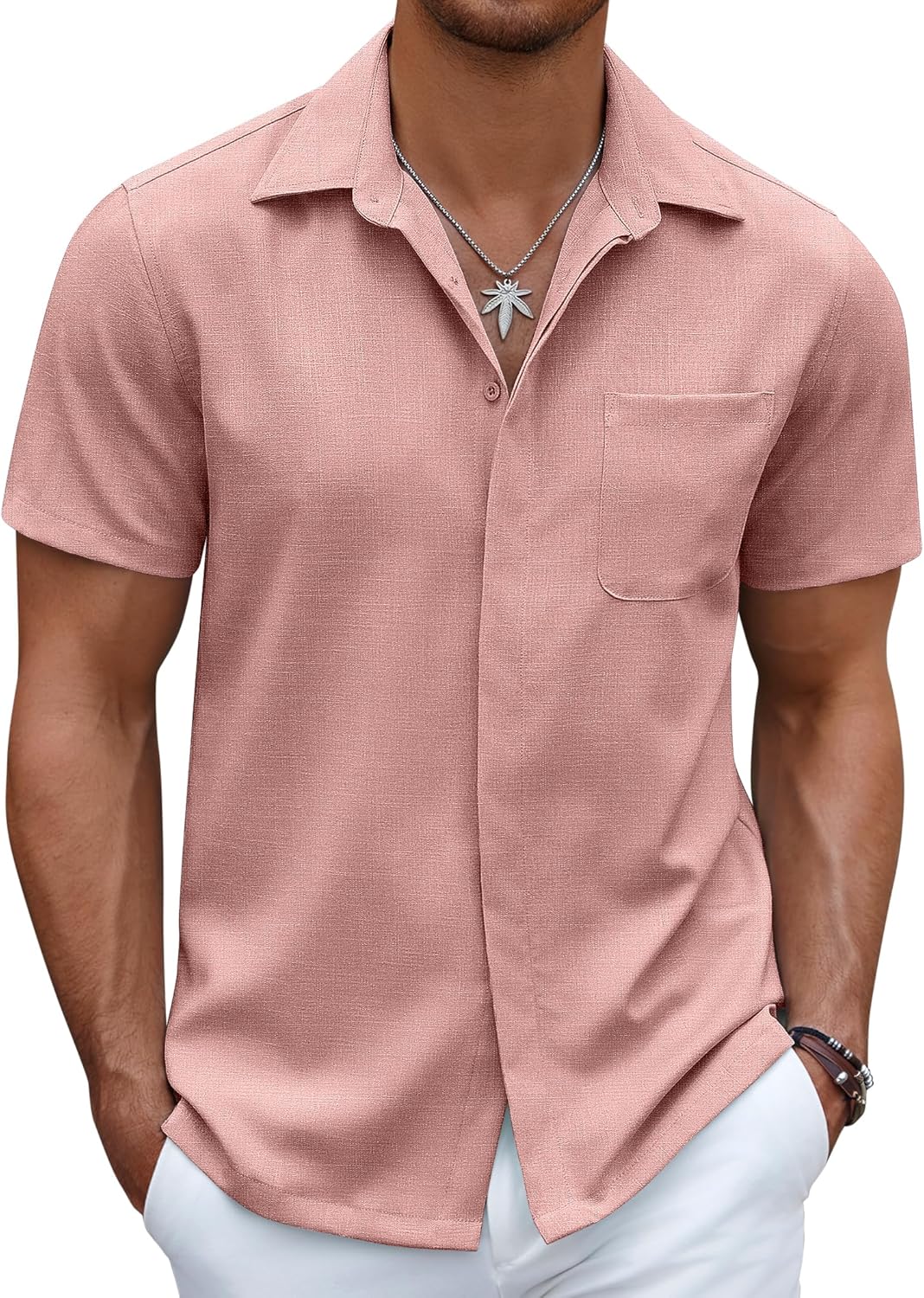 Men's Casual Linen Beach Shirt Button Down Summer Shirt Hawaiian Shirts - Afbeelding 63 van 65