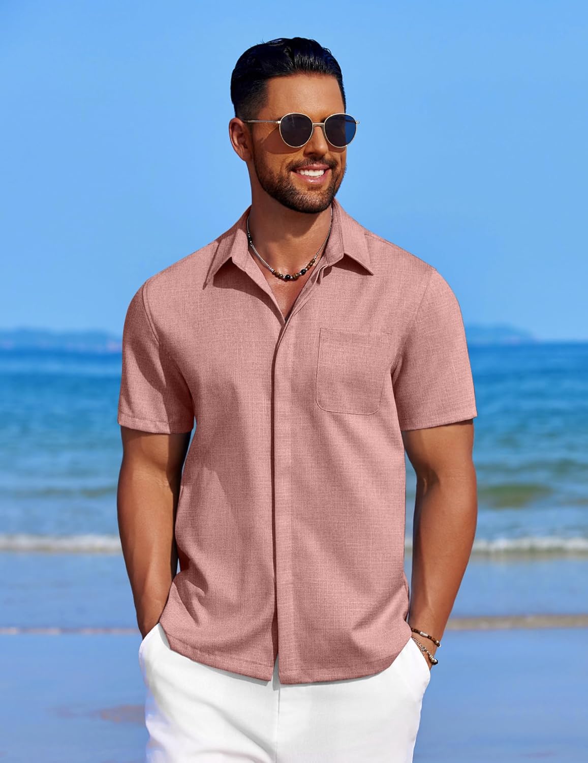 Men's Casual Linen Beach Shirt Button Down Summer Shirt Hawaiian Shirts - Afbeelding 64 van 65