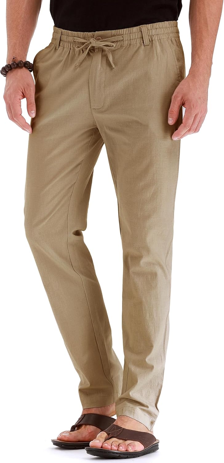 Men's Drawstring Linen Pants, Casual Summer Beach Loose Trousers, Elastic Waist - Picture 36 of 57