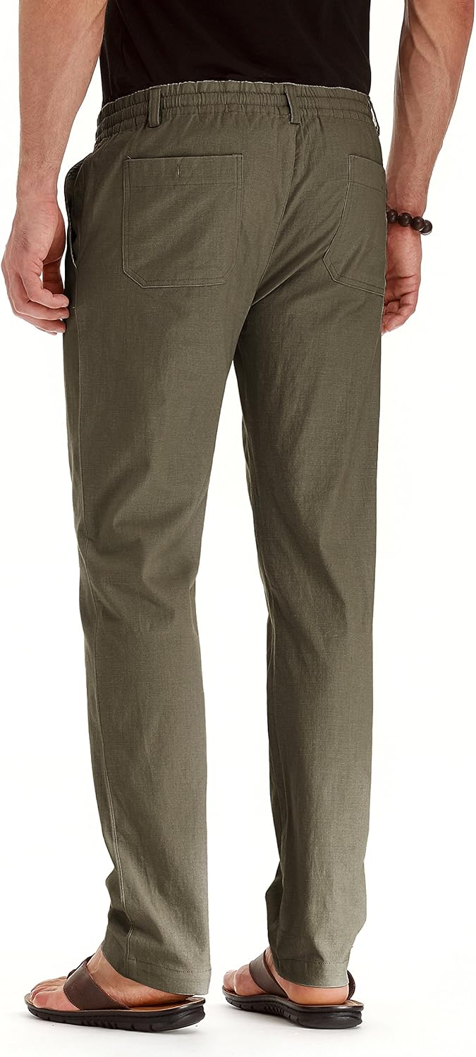 Men's Drawstring Linen Pants, Casual Summer Beach Loose Trousers, Elastic Waist - Picture 37 of 57