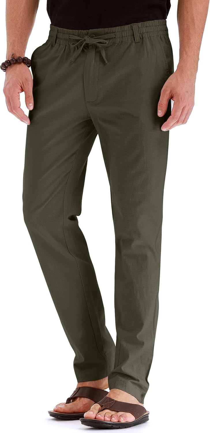 Men's Drawstring Linen Pants, Casual Summer Beach Loose Trousers, Elastic Waist - Picture 43 of 57