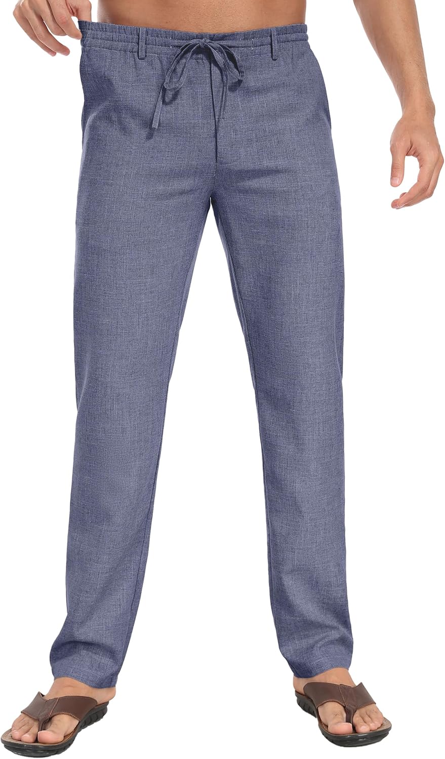 Men's Drawstring Linen Pants, Casual Summer Beach Loose Trousers, Elastic Waist - Picture 54 of 57