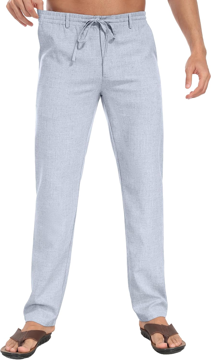 Men's Drawstring Linen Pants, Casual Summer Beach Loose Trousers, Elastic Waist - Picture 57 of 57