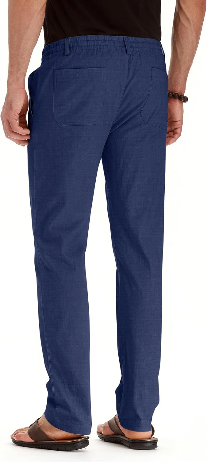Men's Drawstring Linen Pants, Casual Summer Beach Loose Trousers, Elastic Waist - Picture 26 of 57