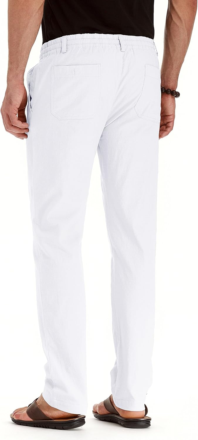 Men's Drawstring Linen Pants, Casual Summer Beach Loose Trousers, Elastic Waist - Picture 29 of 57