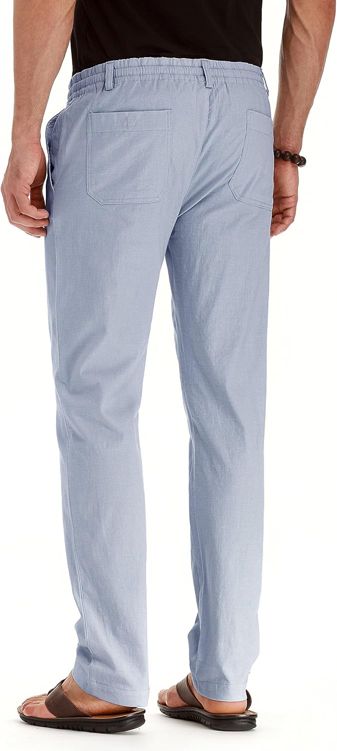 Men's Drawstring Linen Pants, Casual Summer Beach Loose Trousers, Elastic Waist - Picture 32 of 57