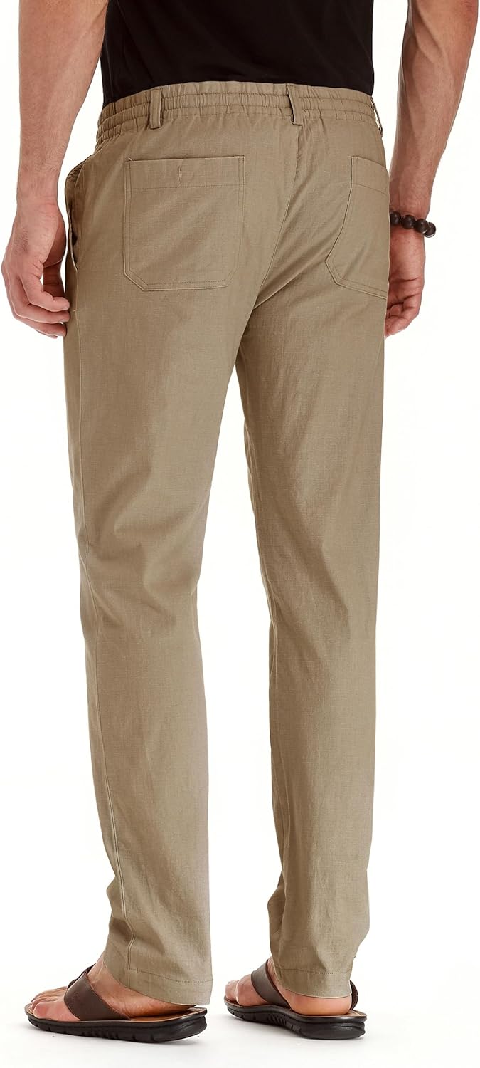 Men's Drawstring Linen Pants, Casual Summer Beach Loose Trousers, Elastic Waist - Picture 35 of 57