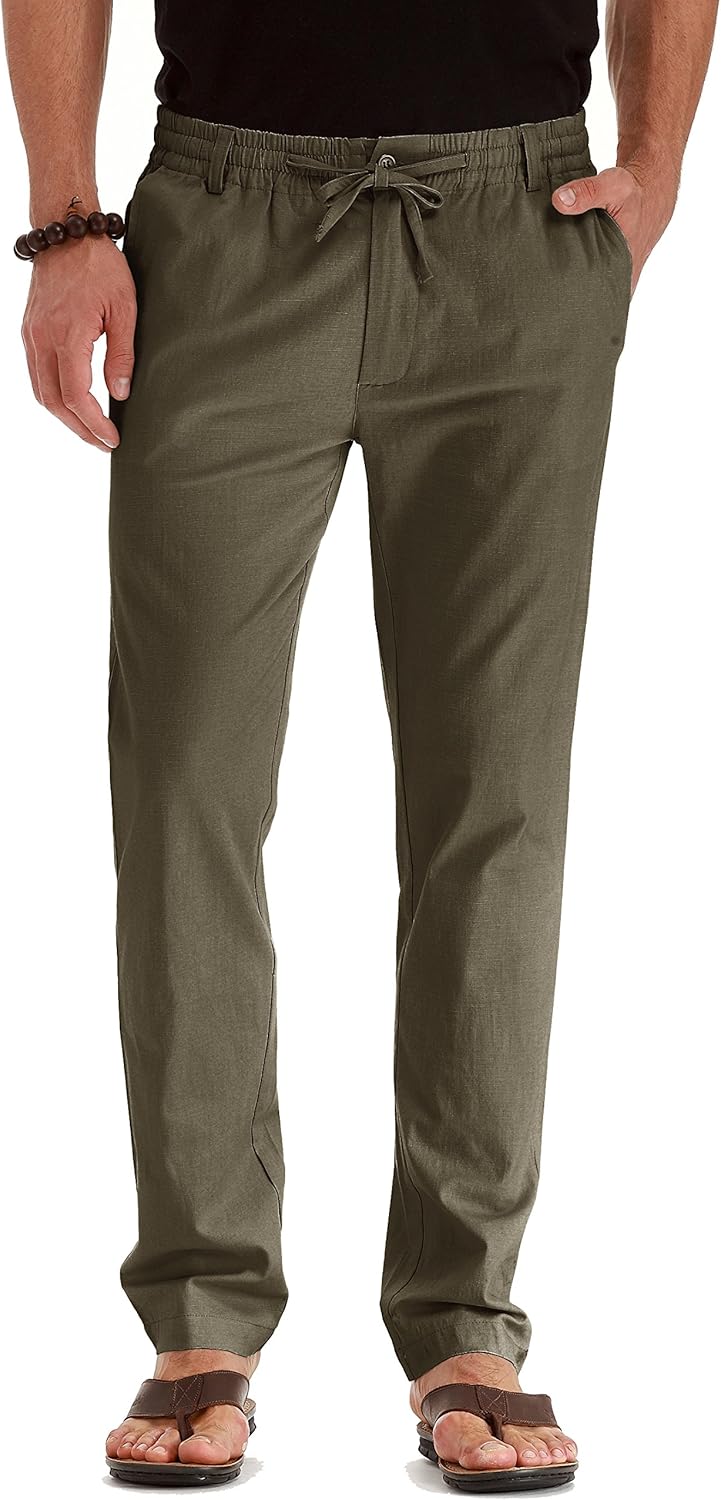 Men's Drawstring Linen Pants, Casual Summer Beach Loose Trousers, Elastic Waist - Picture 38 of 57
