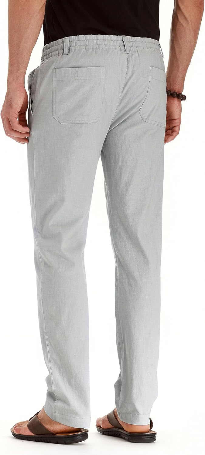 Men's Drawstring Linen Pants, Casual Summer Beach Loose Trousers, Elastic Waist - Picture 41 of 57