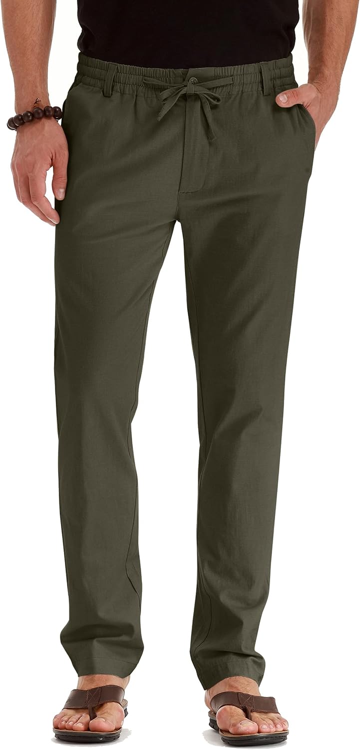 Men's Drawstring Linen Pants, Casual Summer Beach Loose Trousers, Elastic Waist - Picture 44 of 57