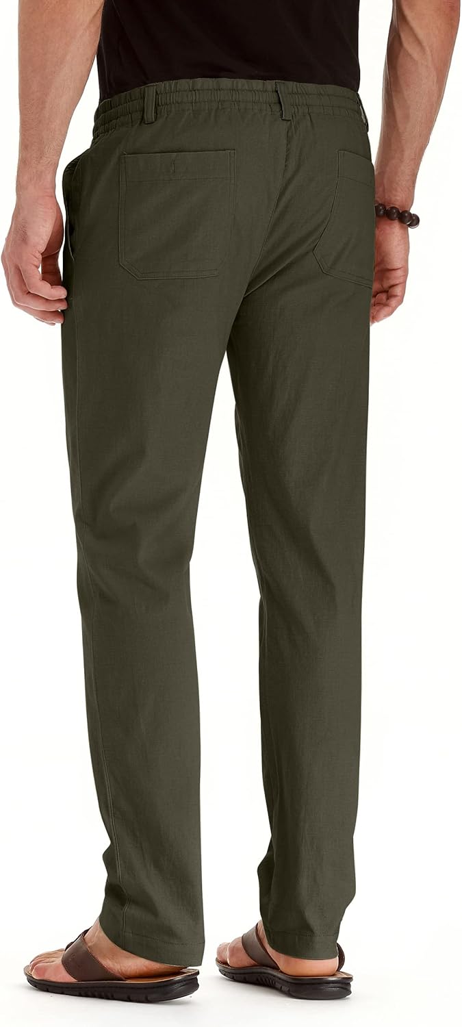 Men's Drawstring Linen Pants, Casual Summer Beach Loose Trousers, Elastic Waist - Picture 45 of 57