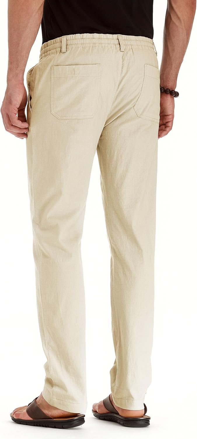 Men's Drawstring Linen Pants, Casual Summer Beach Loose Trousers, Elastic Waist - Picture 47 of 57