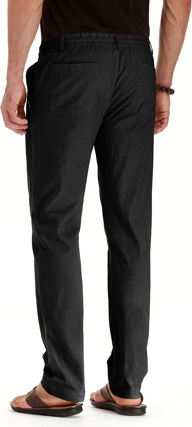 Men's Drawstring Linen Pants, Casual Summer Beach Loose Trousers, Elastic Waist - Picture 50 of 57