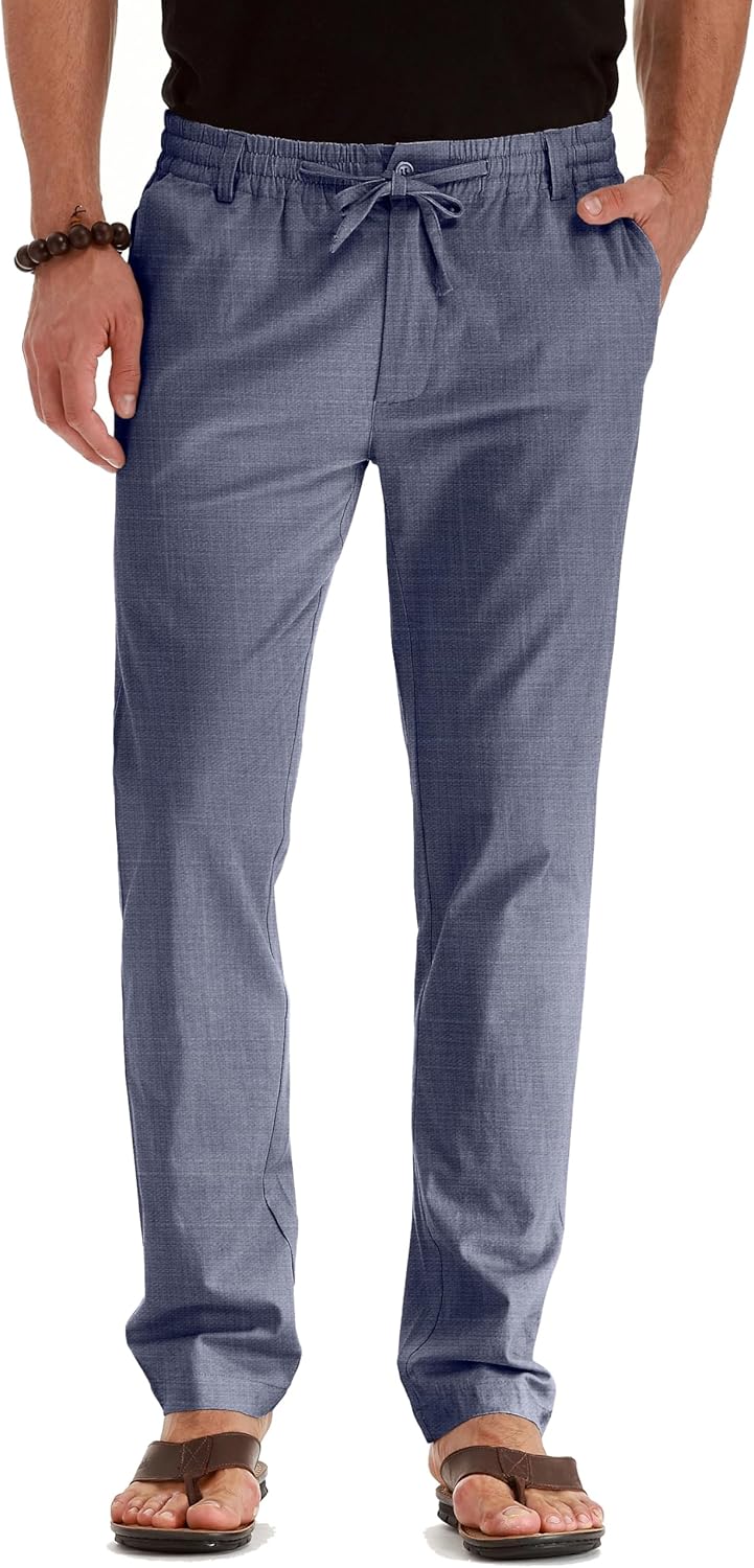 Men's Drawstring Linen Pants, Casual Summer Beach Loose Trousers, Elastic Waist - Picture 52 of 57