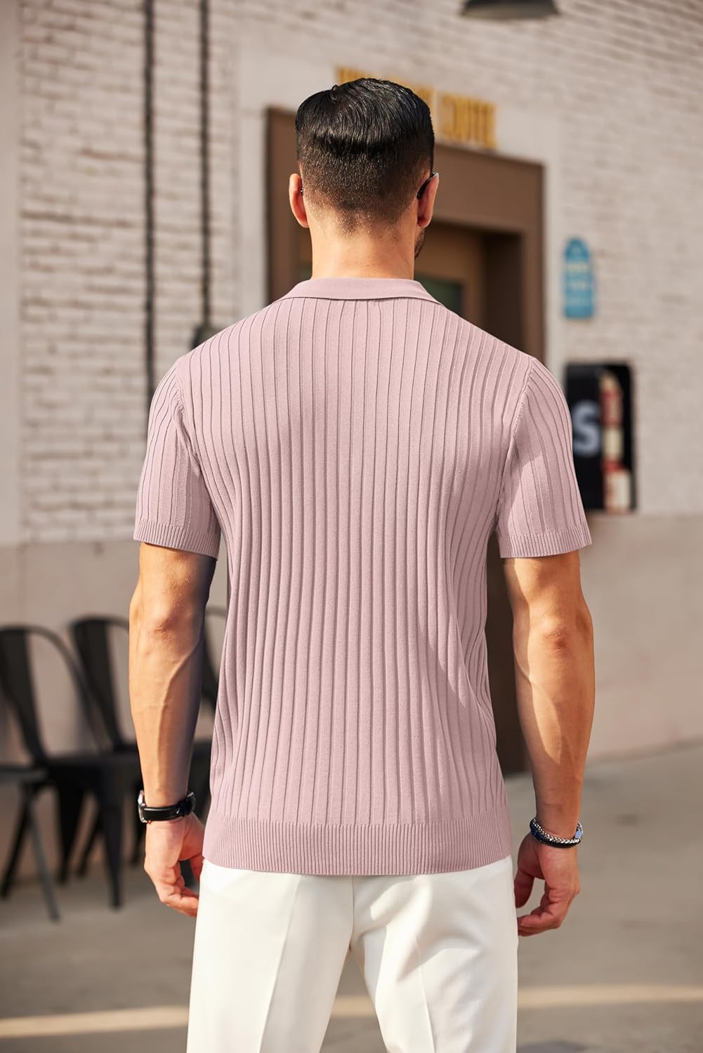 Camisetas polo de punto acanalado de manga corta con cremallera para hombre - Imagen 43 de 107
